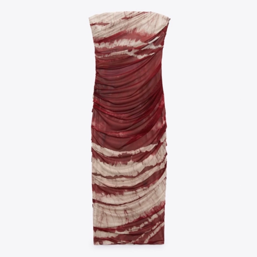 Zara Printed Ruched Midi Dress